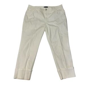 Lafayette 148 New York Cuffed Stretch Cotton Twill Pants in White Size 16